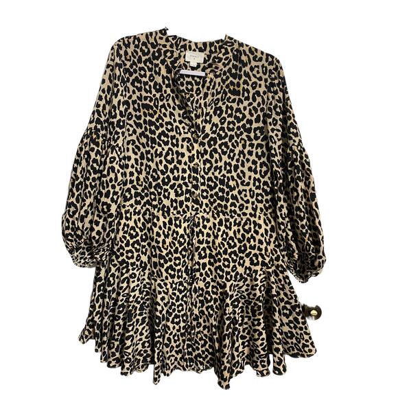 Everly Tiered Babydoll Dress Size Medium Animal Print Long Sleeve - Picture 6 of 6
